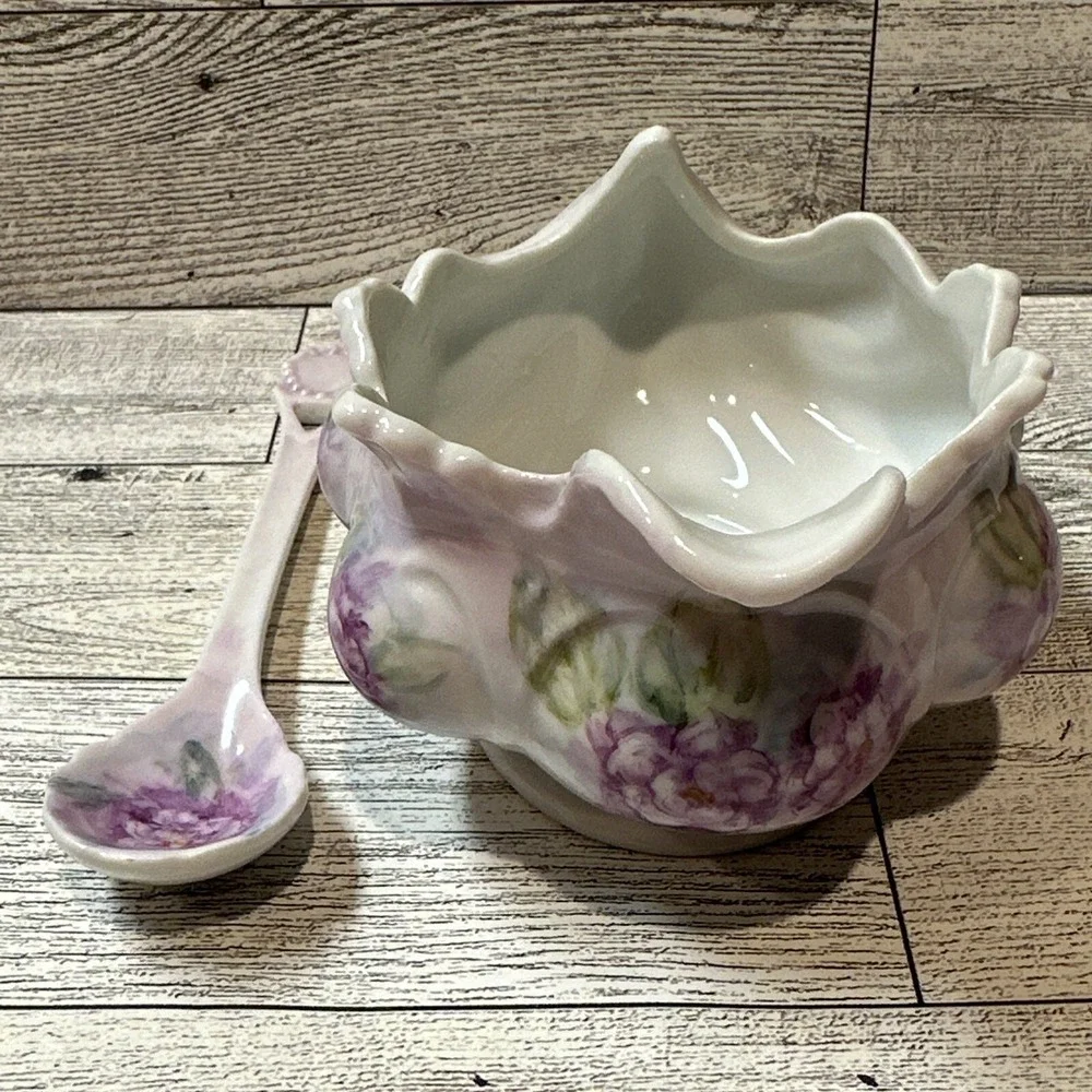 Purple Floral Painted Bowl 4.5x3.25x2.5